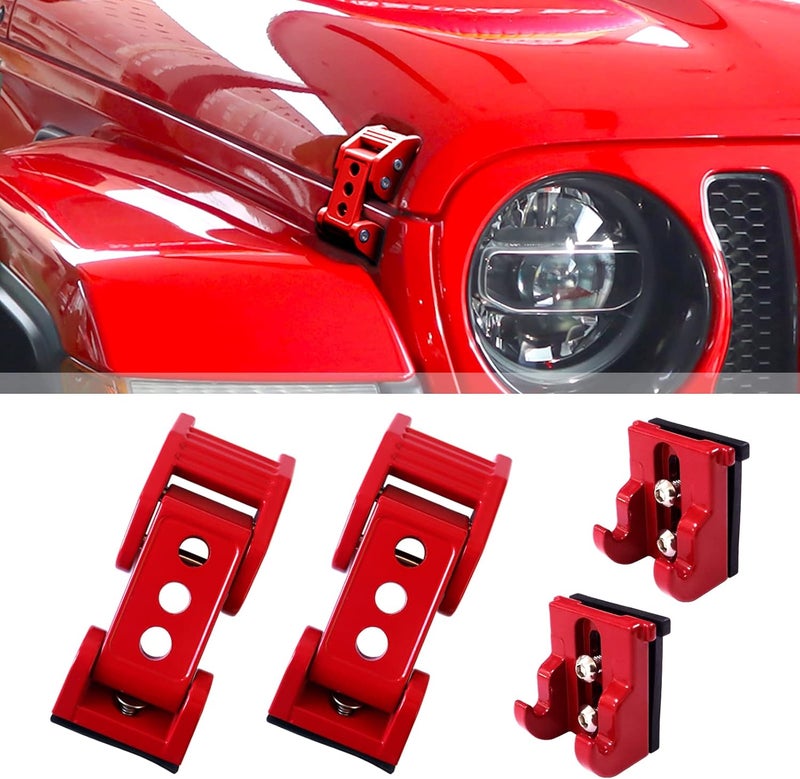 Brangstak Stainless Steel Latch Hood Capture Kit for 2007-2018 Jeep Wrangler JK JKU and 2018-2022 Jeep Wrangler JLJLU Gladiator 2-Door and 4-Door (red) - Image 1
